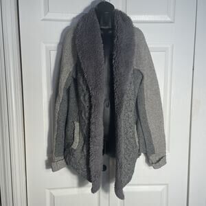 Sleeping On Snow Cardigan Women Large Gray Penny Lane Wool Yak Blend Cable Knit